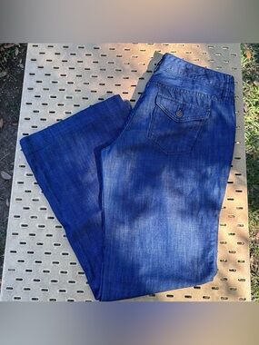 J. Crew Women's City Fit Wide-Leg Jeans in Deep Indigo Blue Cotton Size 4